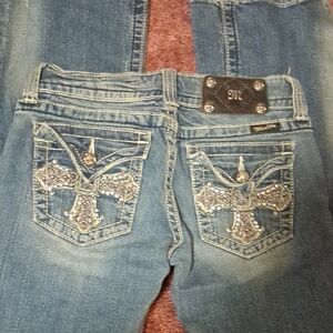 Miss Me Blue Jeans with Silver Embellishments